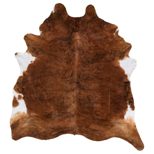 KOLDBY cowhide rug, brown & white, oval, natural leather pattern.