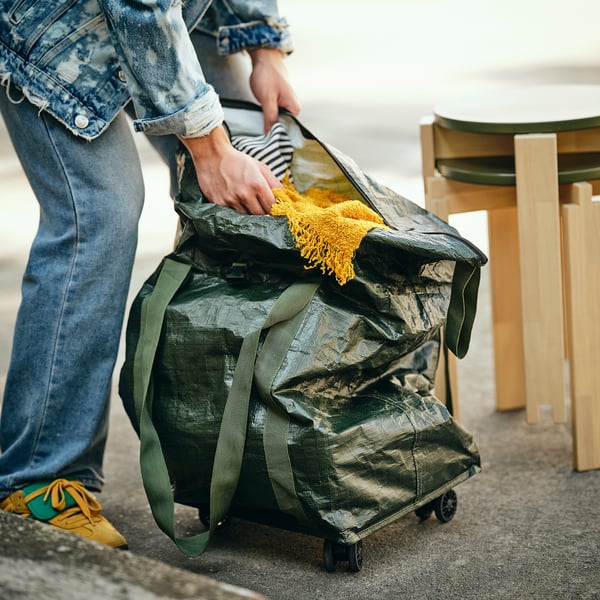 KOMPISHÄNG Shopping bag with wheels, green, 15 ¾x11 ¾x32 "