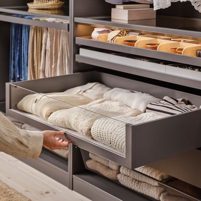 KOMPLEMENT Drawer with glass front, dark gray, 39 3/8x22 7/8 "