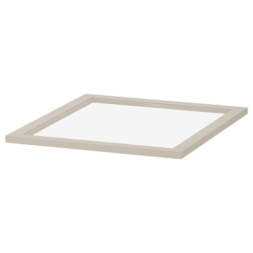 KOMPLEMENT glass shelf, light beige, rectangular shape with bevelled edges, made of tempered glass.