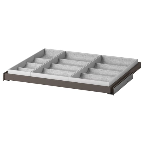 KOMPLEMENT grey fabric organiser tray, rectangular shape with multiple compartments, pulls out smoothly, ideal for accessories storage.