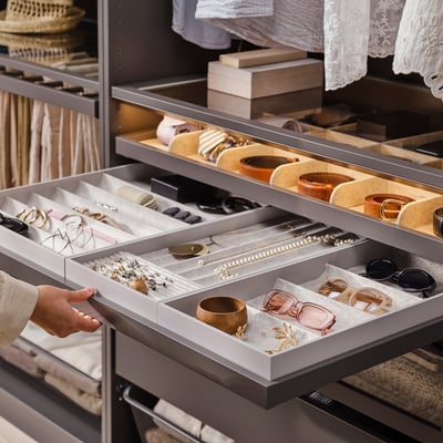 KOMPLEMENT Pull-out tray with insert, dark gray/light gray, 39 3/8x22 7/8 "