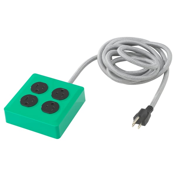 Koppla 4 Outlet Power Strip Grounded Dark Green Ikea