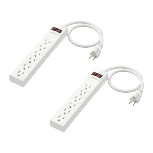 KOPPLA 6 outlet power strip with switch, grounded white, 19 ¾ "