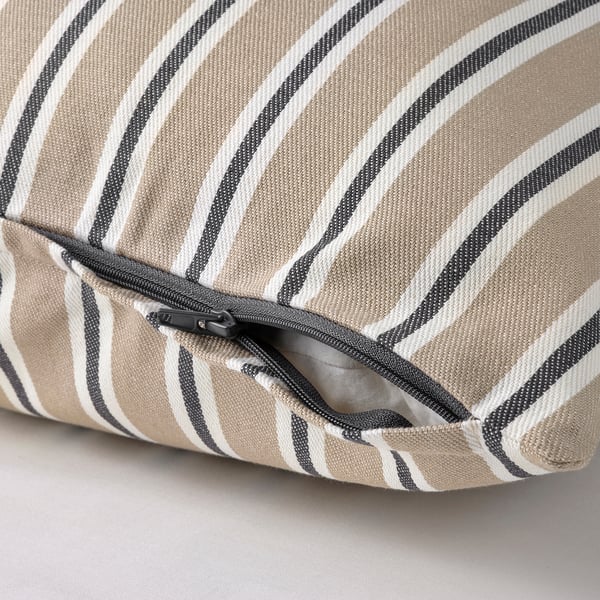 KORALLBUSKE Cushion cover, beige white/stripe pattern, 20x20 "