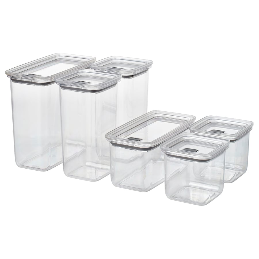 KORALLVIPPA Dry food jar with lid, set of 6, clear