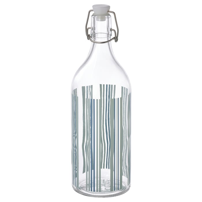 KORKEN Bottle with stopper, clear glass/patterned blue/green, 34 oz IKEA