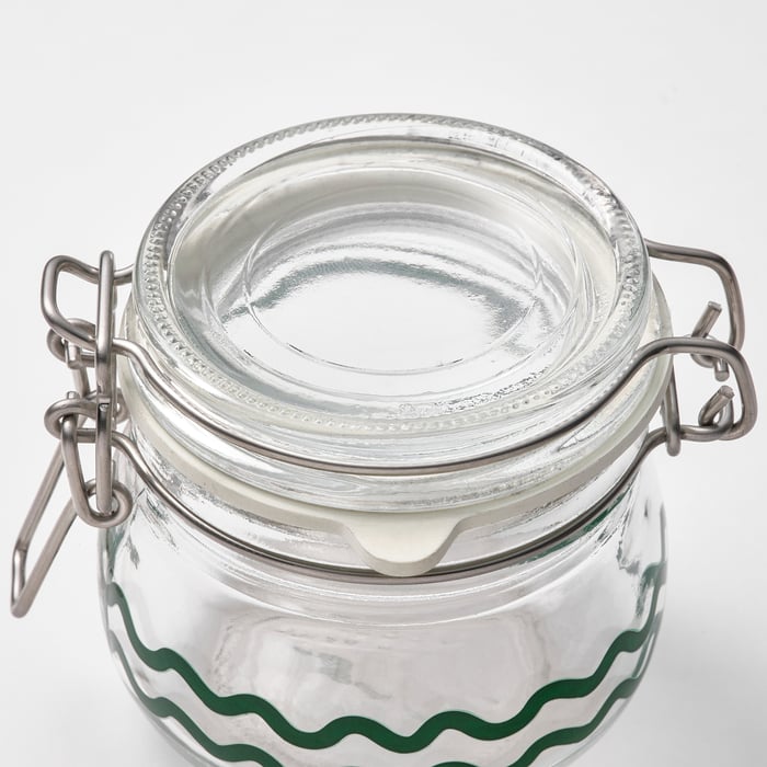 KORKEN Jar with lid, clear glass/patterned green, 4 oz IKEA