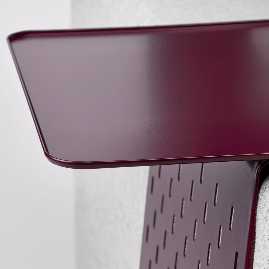 Maroon metal tray with rounded edges and sturdy perforated design.