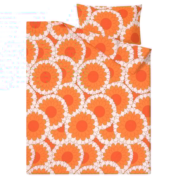 KRANSMALVA Duvet cover and pillowcase(s), orange, Twin