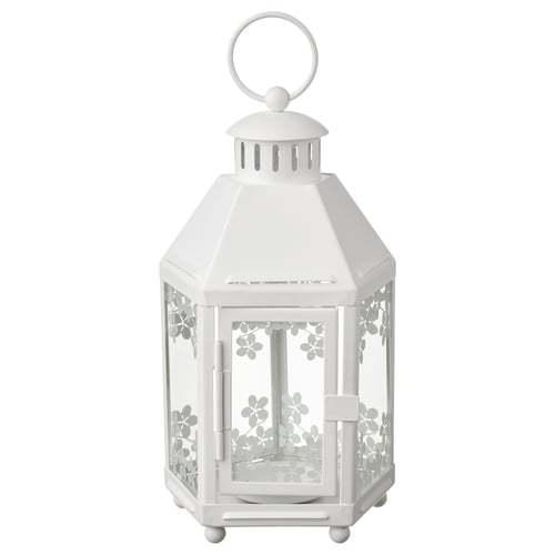KRINGSYNT Lantern f/tealight, indoor/outdoor, white, 8 ¼ "