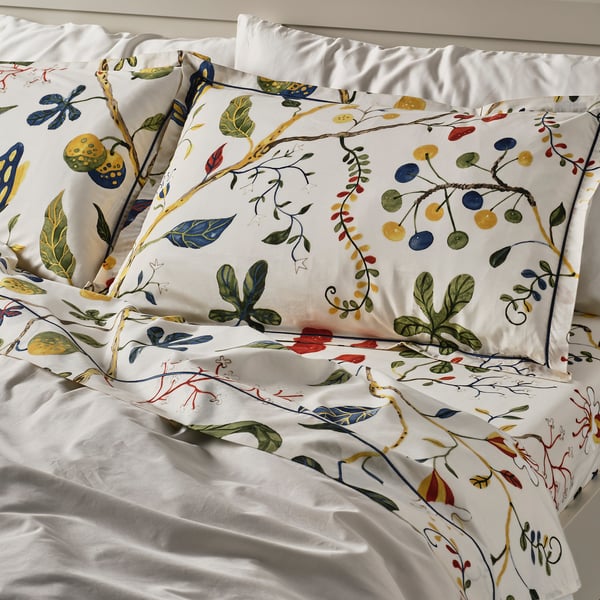 KRONBUSKE white floral sheet set, crisp texture