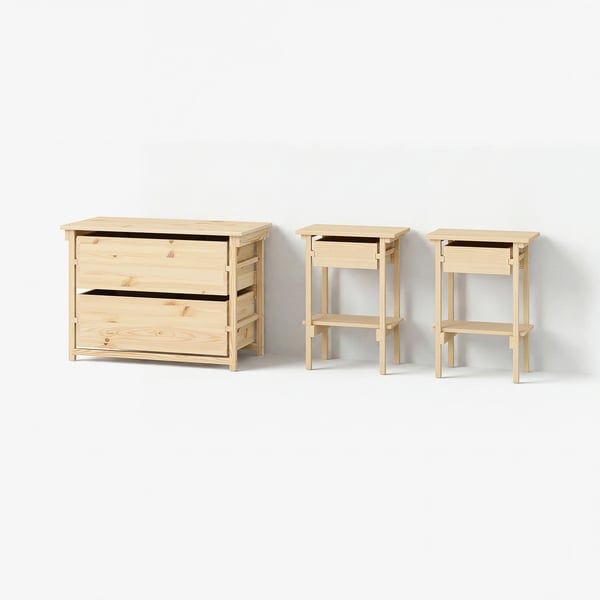 KRONÖREN Bedroom furniture, set of 3, pine