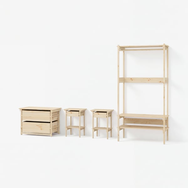 KRONÖREN Bedroom furniture, set of 4, pine