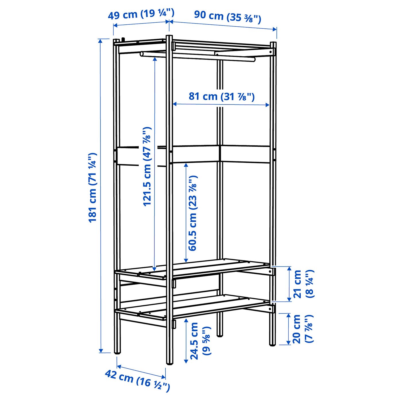 KRONÖREN open wardrobe, pine, 353/8x191/4x711/4