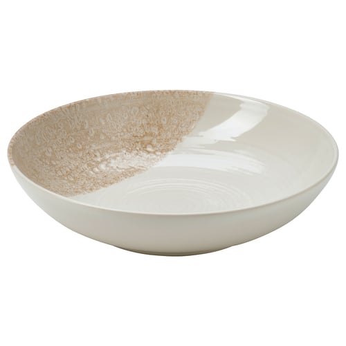 KRUSTISTEL white bowl, half tan-speckled, round shape, modern design, stoneware material.