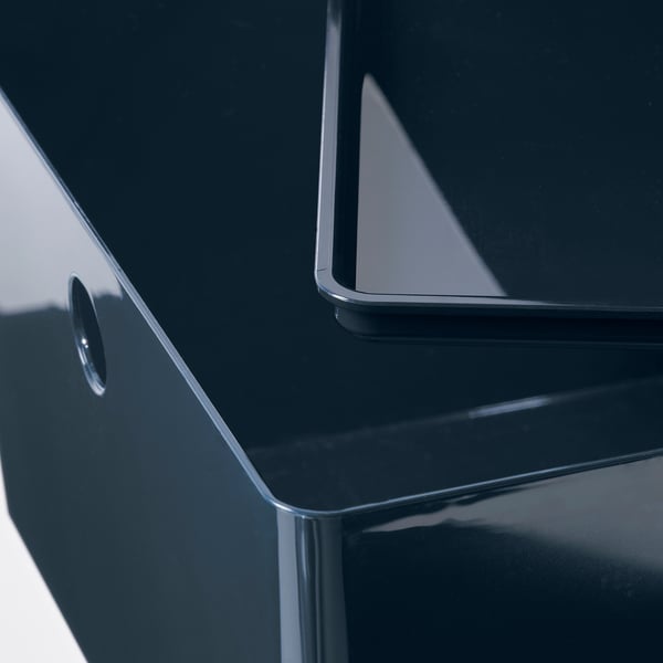 KUGGIS Box with lid, black-blue, 10 ¼x13 ¾x6 "