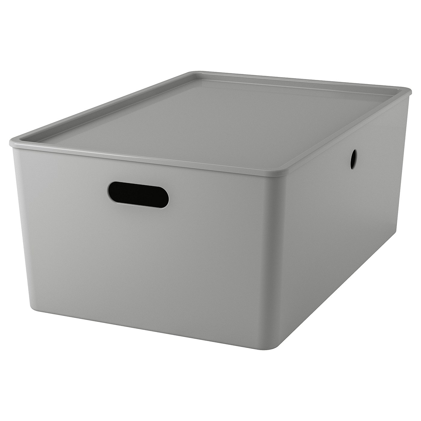 KUGGIS box with lid, light gray, 14 ½x21 ¼x8 ¼