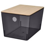 KUGGIS Box with lid - transparent black/bamboo 18x26x15 cm (7x10 ¼x6 ")