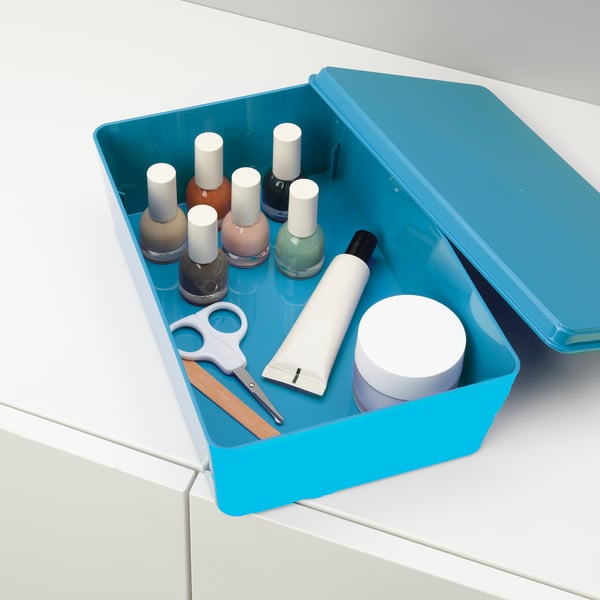 KUGGIS Storage box with lid blue, plastic IKEA