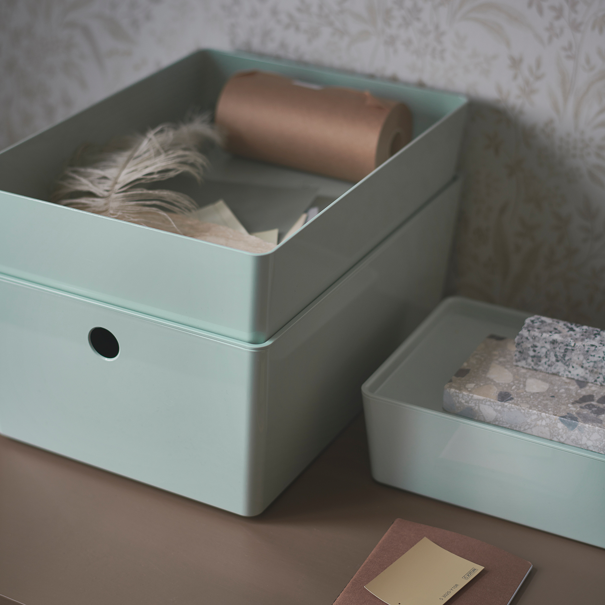 KUGGIS Storage box with lid, light green, Width 10 ¼". Buy online or