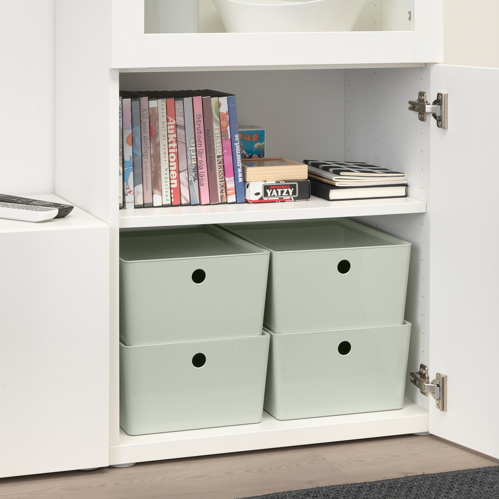 KUGGIS Storage box with lid, light green, Width 10 ¼". Get full