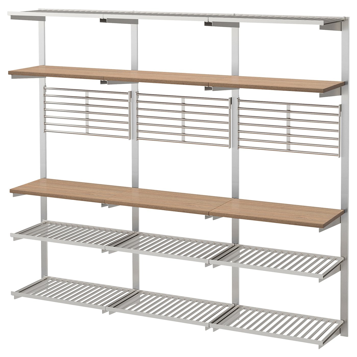 KUNGSFORS suspension rail with shelf/wll grid, stainless steel/ash