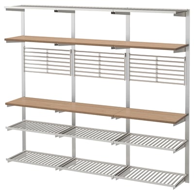 KUNGSFORS silver & wood wall storage shelves, metal & wood design, adjustable & sturdy.