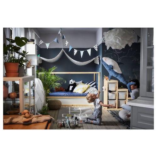 KURA Reversible bed, white/pine, Twin - IKEA