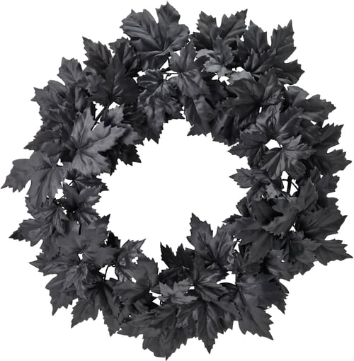 Black wreath with dark leaves, circular shape, decorative halloween design.