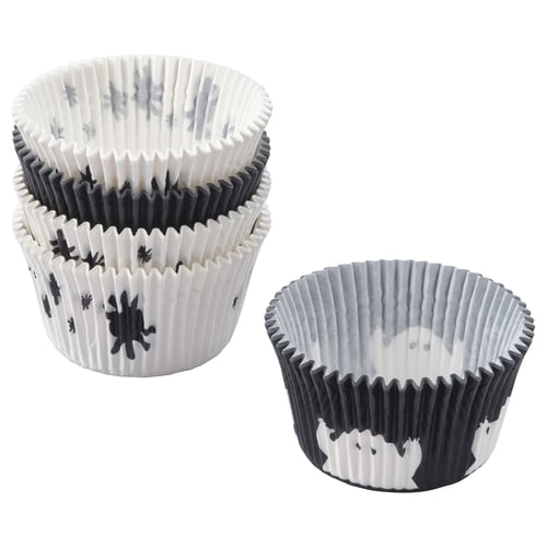 Halloween-themed baking cups: KUSTFYR, black & white, paper.
