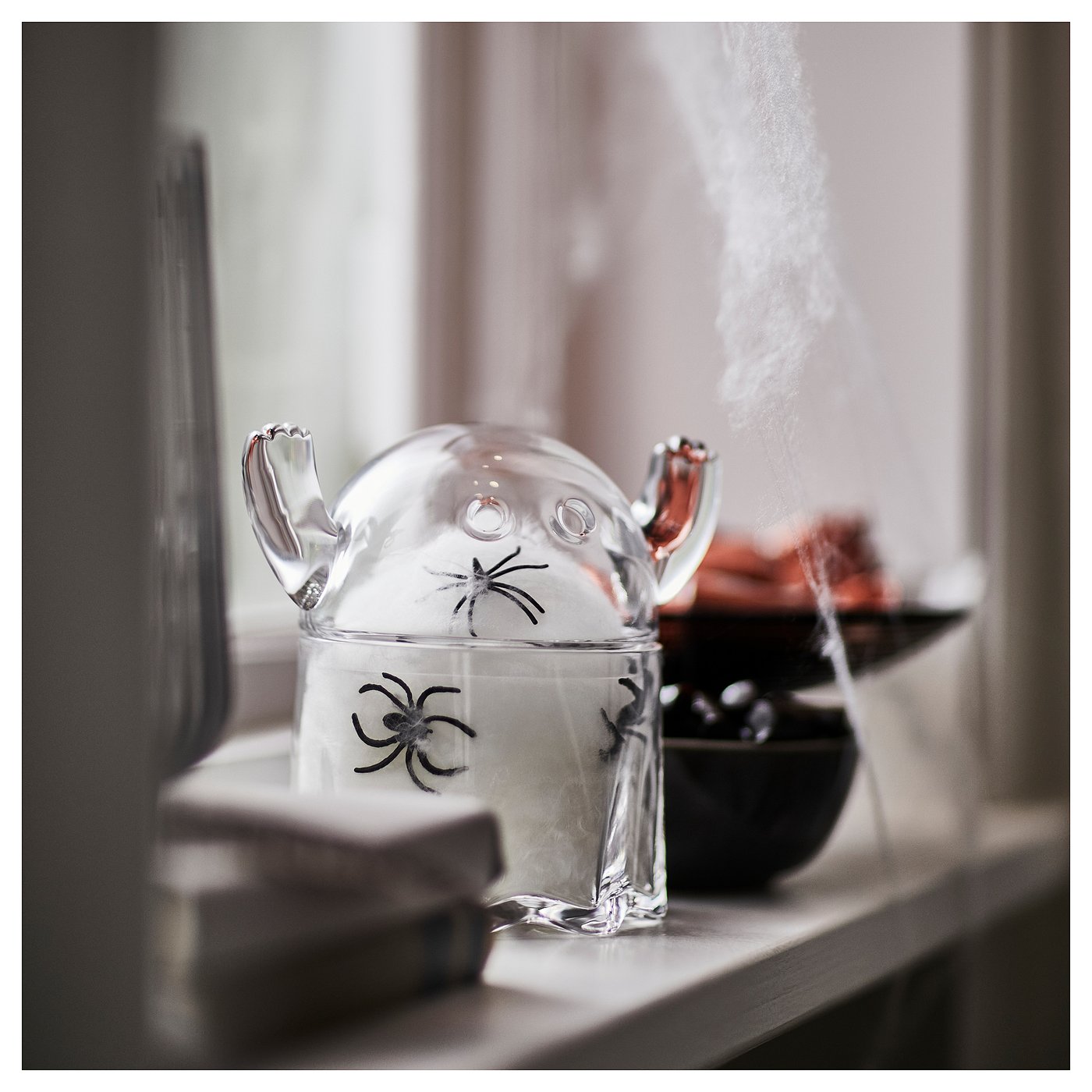 3点 IKEA KUSTFYR ゴースト ふた付きボウル ネコ ガラス 蝋燭 KUSTFYR bowl with lid, ghost clear glass, 5