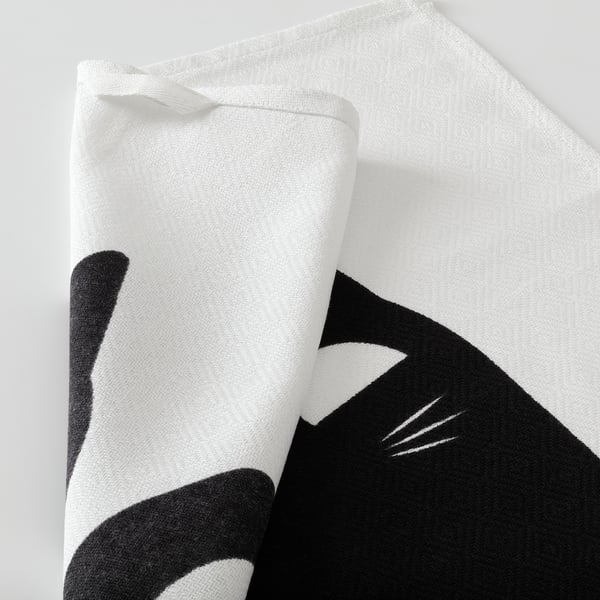 KUSTFYR Dish towel, cat eye/white/black, 18x24 "