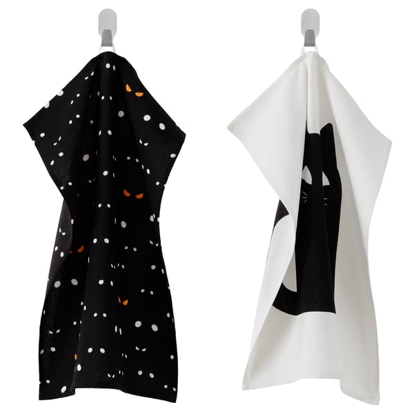 KUSTFYR Dish towel, cat eye/white/black, 18x24 "