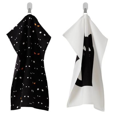 KUSTFYR Dish towel, cat eye/white/black, 18x24 "