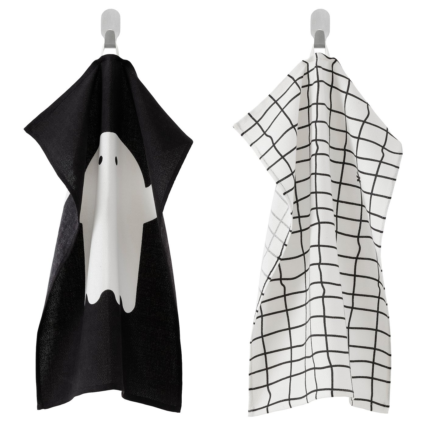 KUSTFYR dish towel, ghost/spider white/black, 18x24