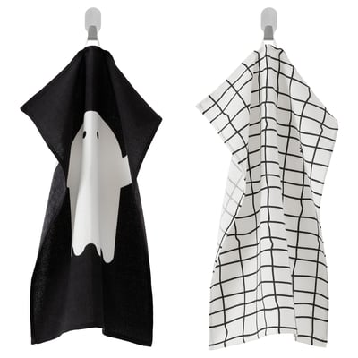 KUSTFYR Dish towel, ghost/spider white/black, 18x24 "