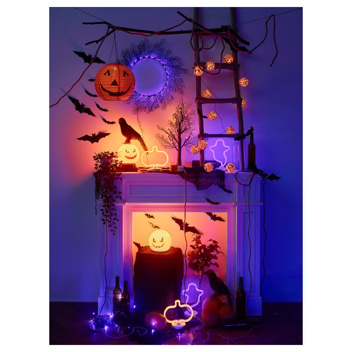 KUSTFYR LED table lamp, battery operated pumpkin IKEA