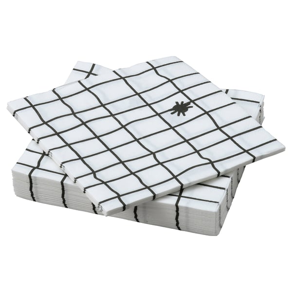 KUSTFYR Paper napkin, white/black, 13x13 "