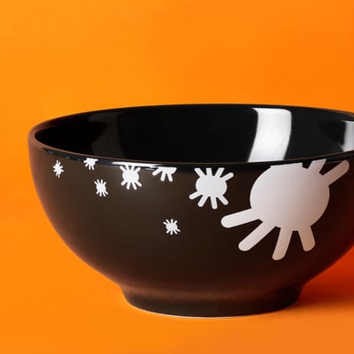 KUSTFYR Serving bowl, black/spider white, 5 "