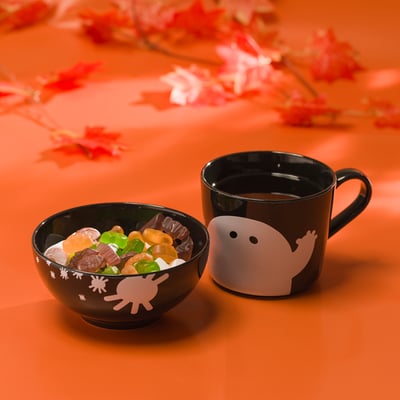 KUSTFYR Serving bowl, black/spider white, 5 "