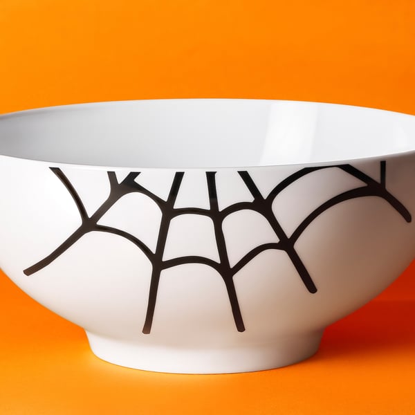KUSTFYR Serving bowl, white/black, 7 ½ "