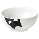 KUSTFYR Serving bowl, white/cat black, 5 "