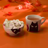 KUSTFYR Serving bowl, white/cat black, 5 "