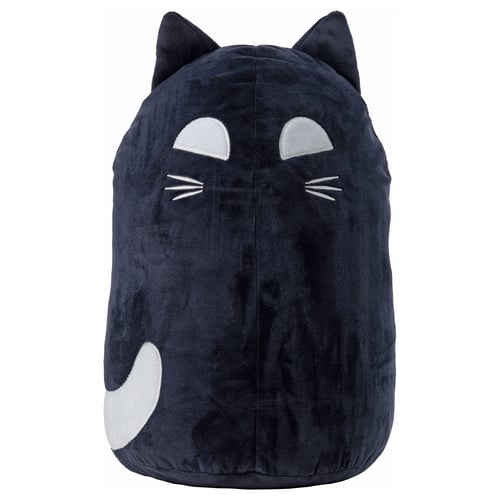 KUSTFYR: black cat-shaped pillow, soft fleece, halloween decor, made from recycled polyester.
