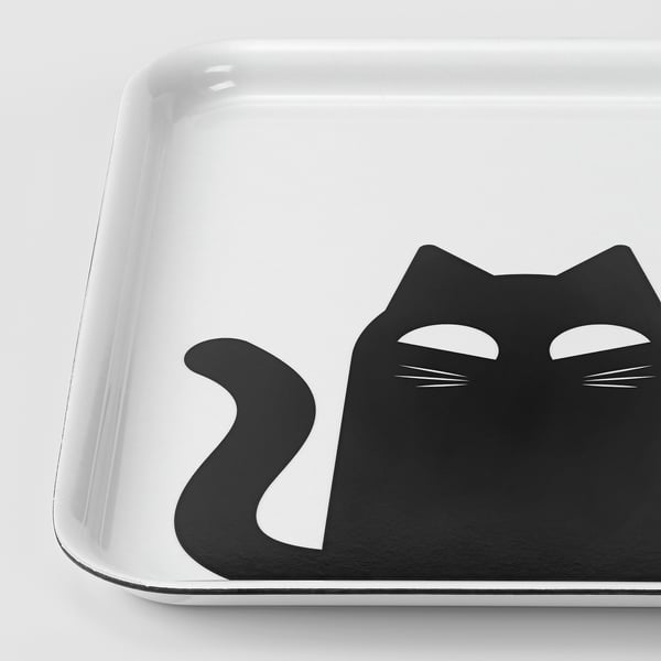 KUSTFYR Tray, white/cat black, 8x11 "