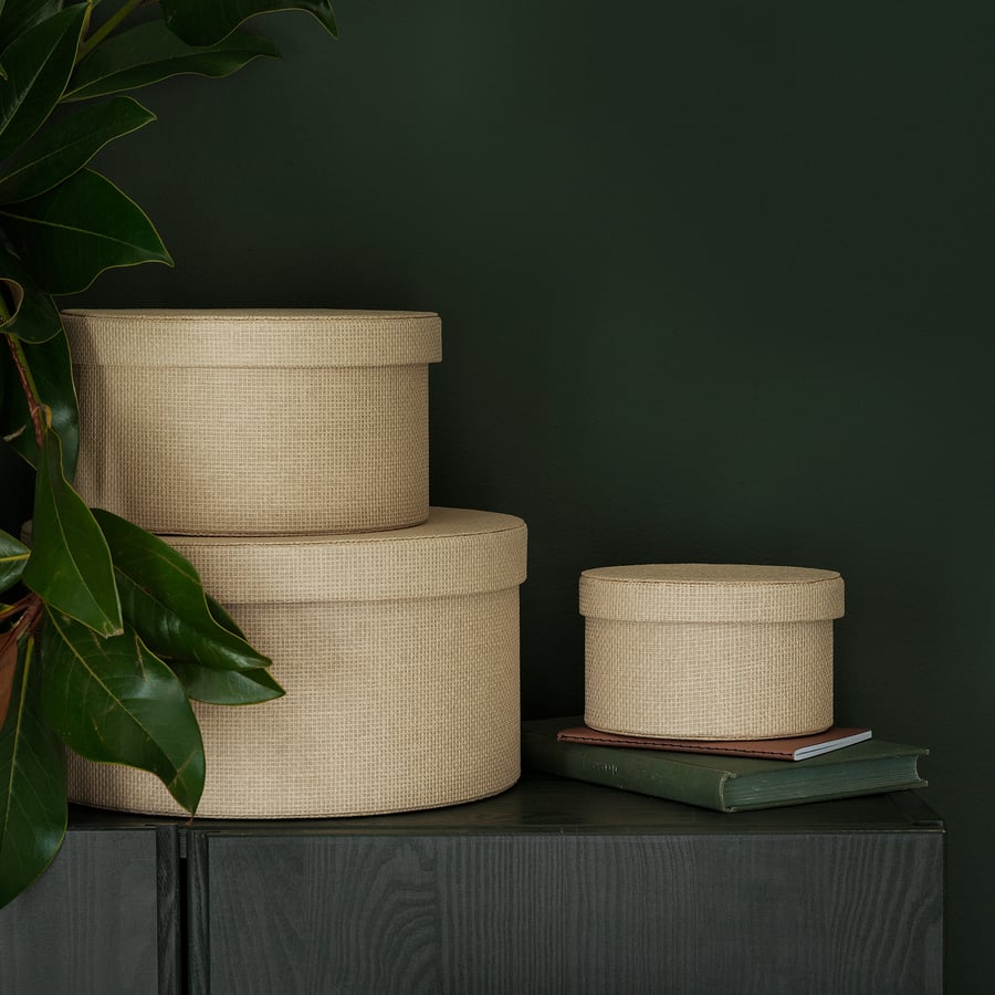KVARNVIK Storage box, set of 3, beige IKEA