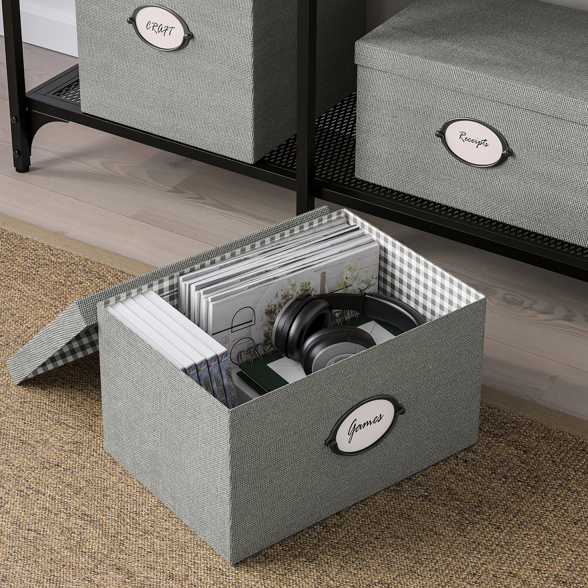 KVARNVIK Storage box with lid, gray, 9 ¾x13 ¾x7 ¾" IKEA