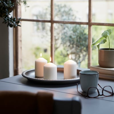 LÄTTNAD Unscented block candle, natural, 4 "