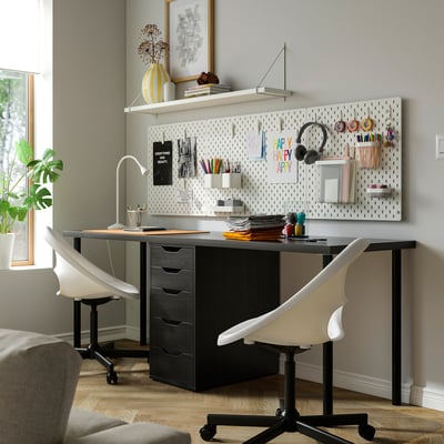 LAGKAPTEN / ALEX Desk, black-brown/black, 78 3/4x23 5/8 "